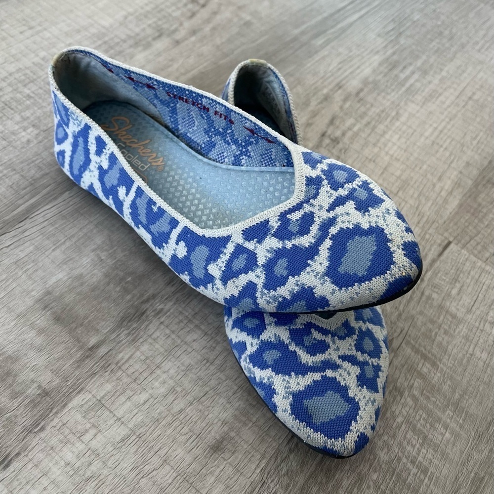 Skechers Womens Sz 5 Leopard Print Washable Knit Slip On Cleo Claw-Some Blue - Picture 2 of 13